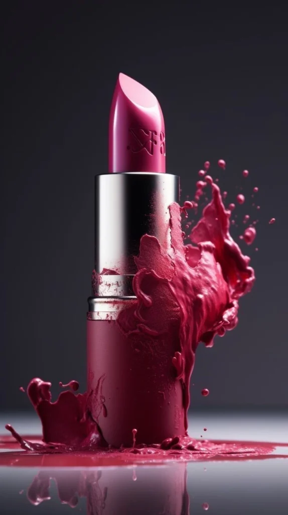 Pink lipstick with creative splash captured by the best product photographer in Jaipur